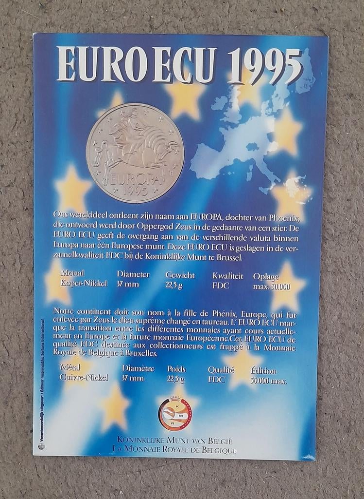 Coincard Euro Ecu 1995 Koninklijke Munt van België, Postzegels en Munten, Munten | Europa | Euromunten, Ophalen of Verzenden