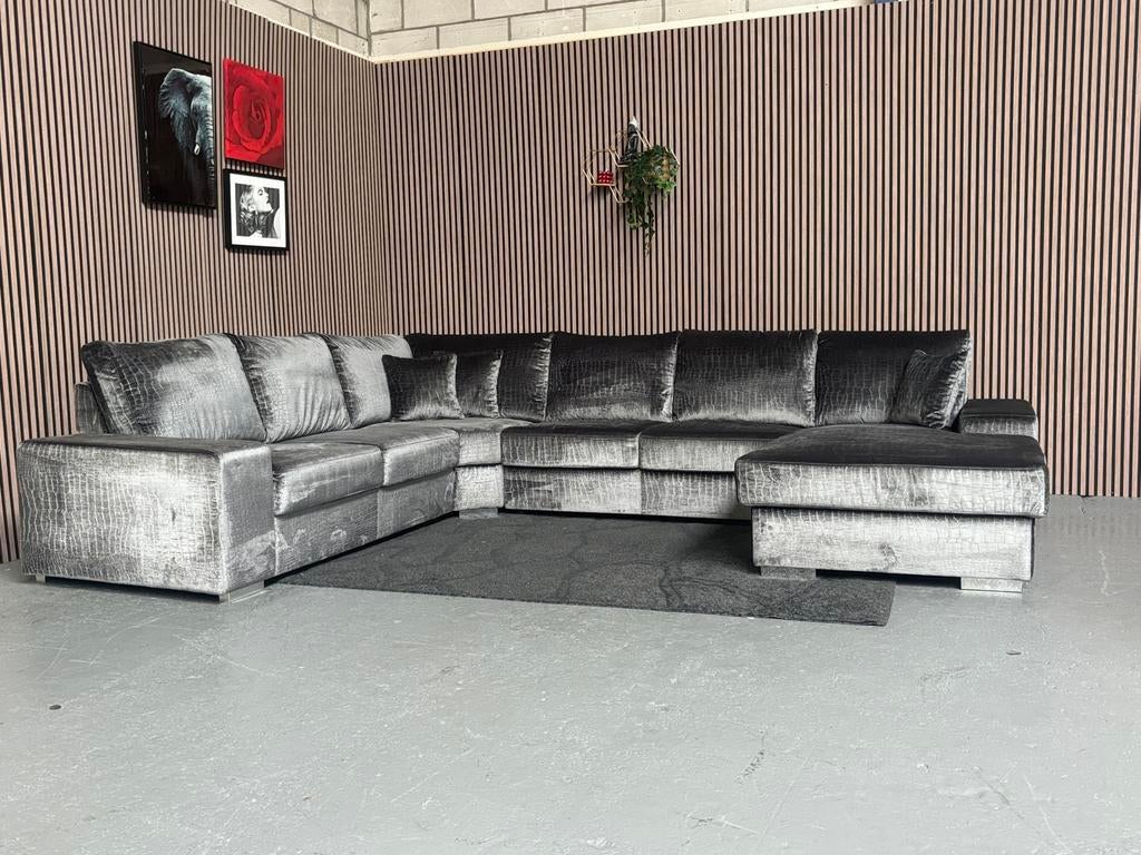GRATIS LEVERING Croco Velvet U-Bank 350x280x185 GEREINIGD, Huis en Inrichting, Hoekbank, 300 cm of meer, Ophalen of Verzenden