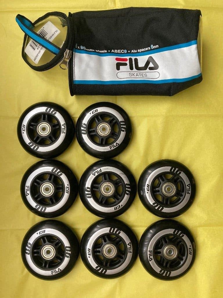Fila inline skate wielen 90 mm/83A, abec 9, alu spacers 6 mm, Ophalen of Verzenden, Nieuw, Wielen of Lagers, Overige merken