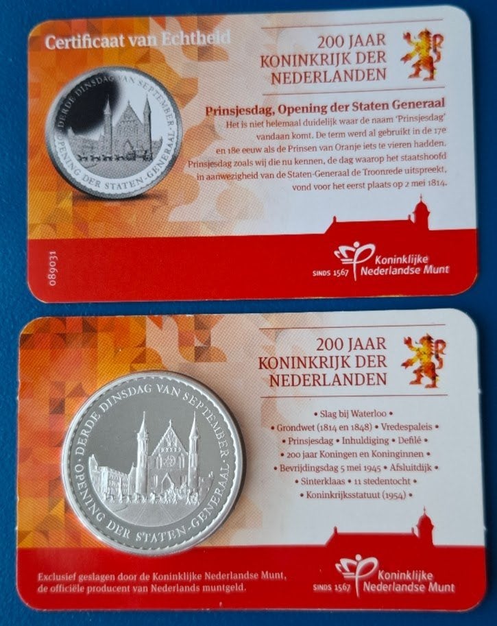 "Prinsjesdag"  herdenkingspenning in coincard - 2013, Verzenden, Overige materialen, Nederland