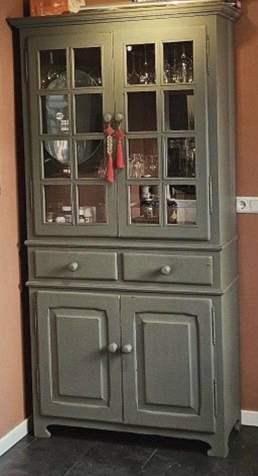 Grijze buffetkast/vitrinekast - 204cm hoog, 104cm breed, Huis en Inrichting, Ophalen, Gebruikt, 100 tot 150 cm, 200 cm of meer
