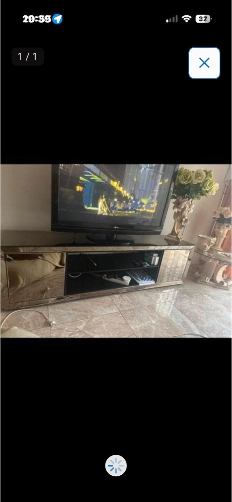 Moderne TV-meubel met spiegelafwerking, Ophalen, Gebruikt, 150 tot 200 cm, Glas
