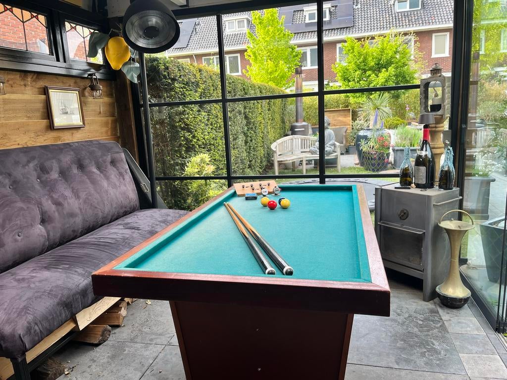 Vintage Biljarttafel met Keuen en Ballen - Goede Staat, Sport en Fitness, Biljarten en Poolen, Ophalen, Gebruikt, Biljarttafel