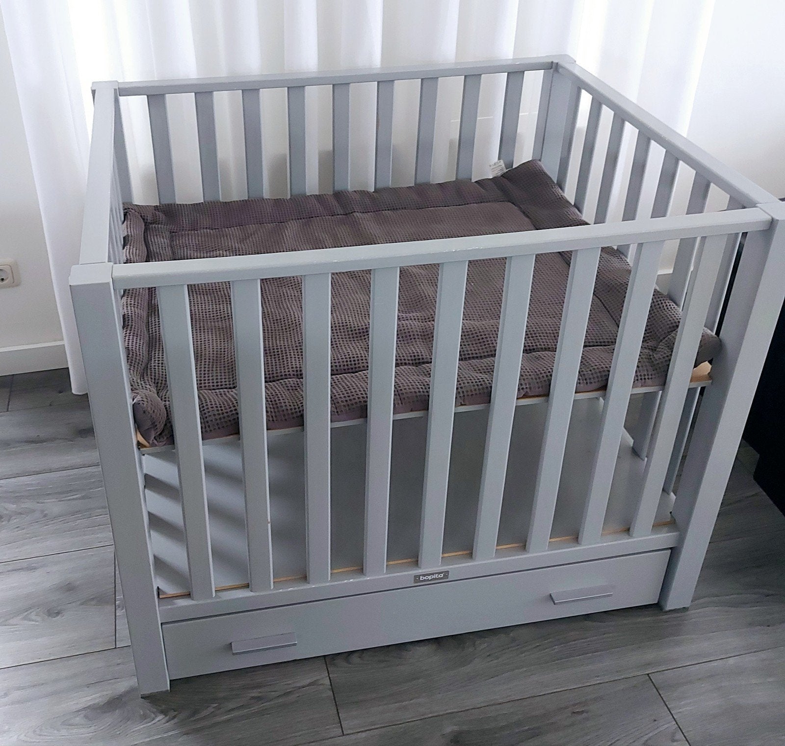 Bopita ledikant met lade - Grijs, Ophalen, Gebruikt, 140 tot 160 cm, 70 tot 85 cm