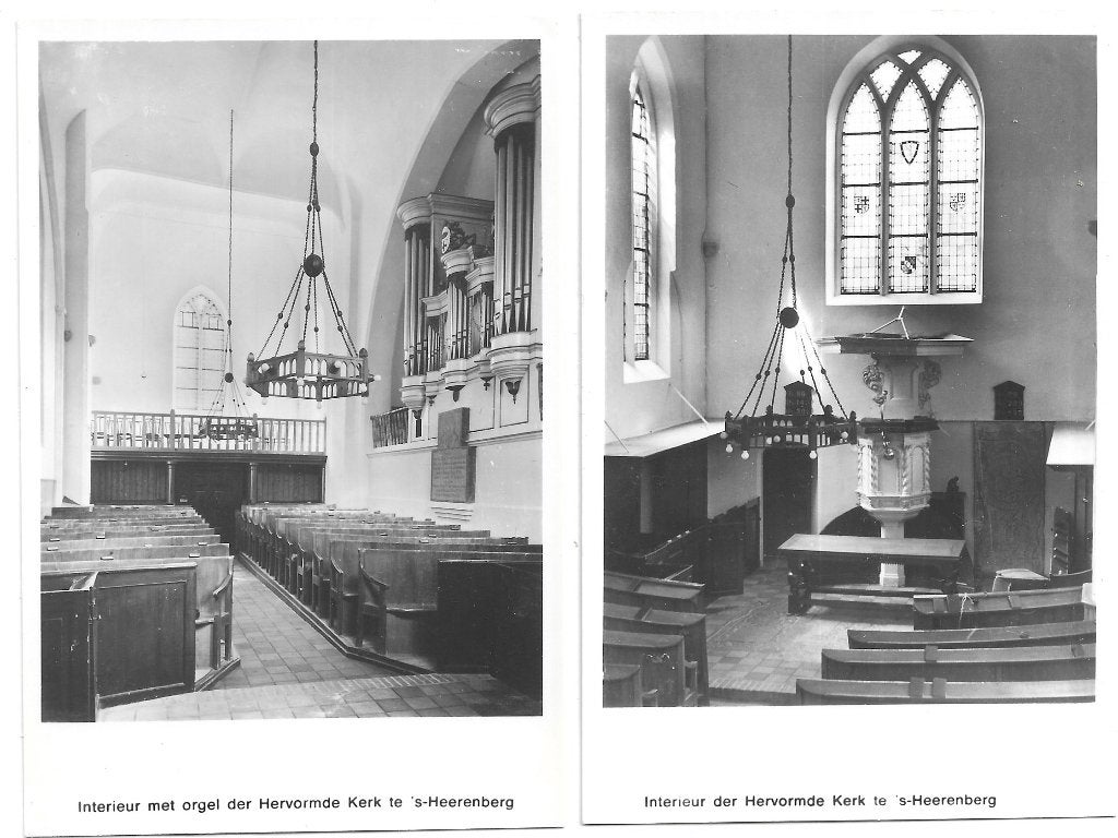 AK 's-Heerenberg - 2 x Interieur der Hervormde Kerk, Ophalen of Verzenden, 1940 tot 1960, Ongelopen, Gelderland