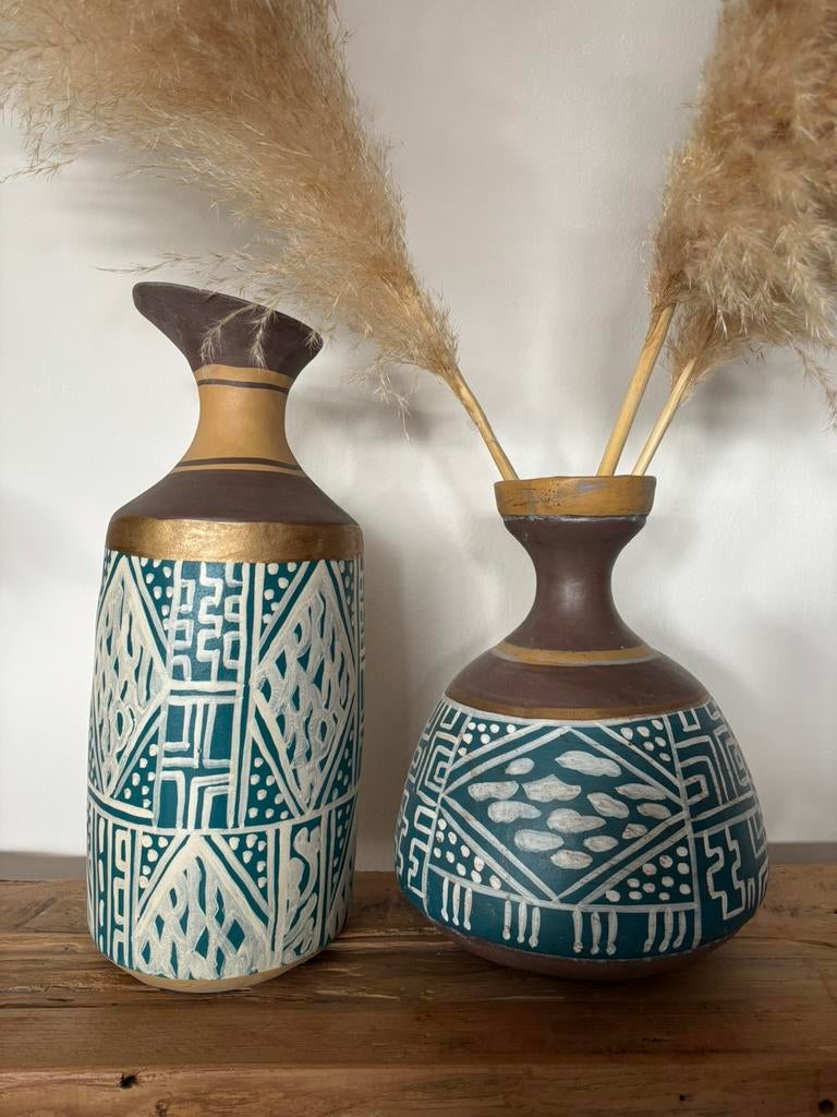Houten hand beschilderde vazen, Huis en Inrichting, Woonaccessoires | Vazen, Ophalen of Verzenden, Zo goed als nieuw, Overige kleuren