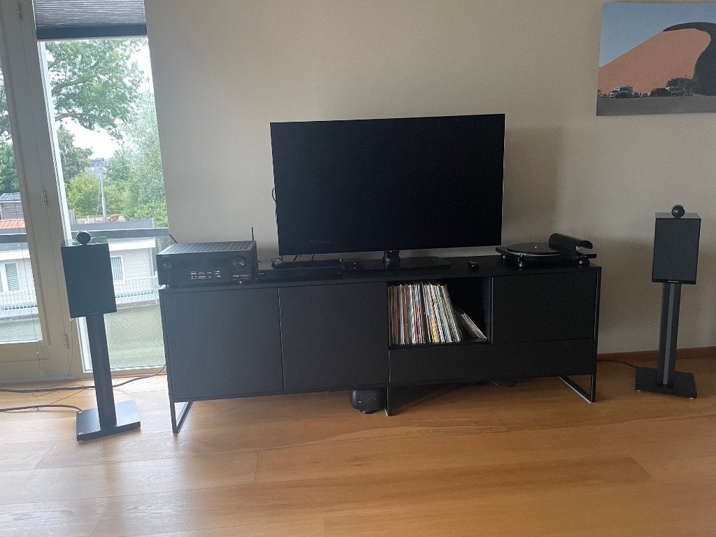 Bowers & Wilkins 705 S2 speakers Gloss Black (incl stands), Ophalen, Inclusief standaarden, Zo goed als nieuw, Bowers & Wilkins (B&W)