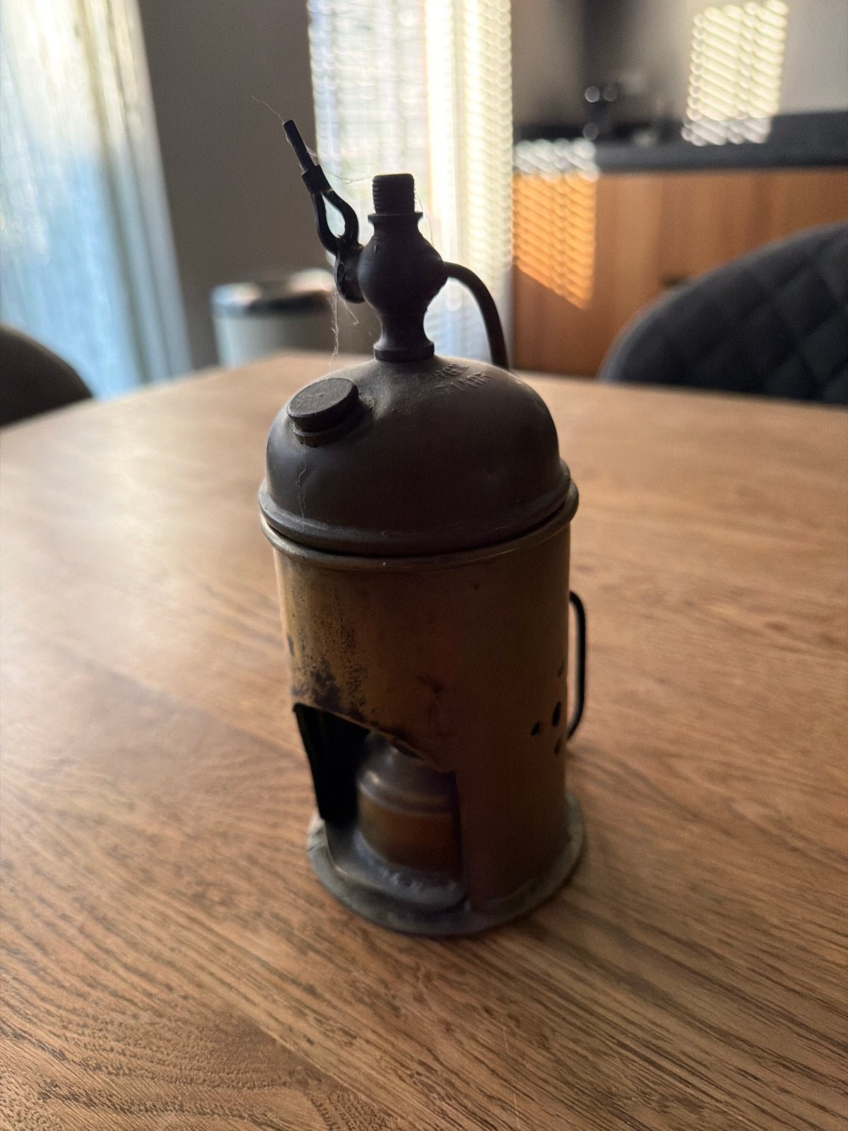Antieke messing mijnwerkerslamp - Carbidlamp, Ophalen of Verzenden