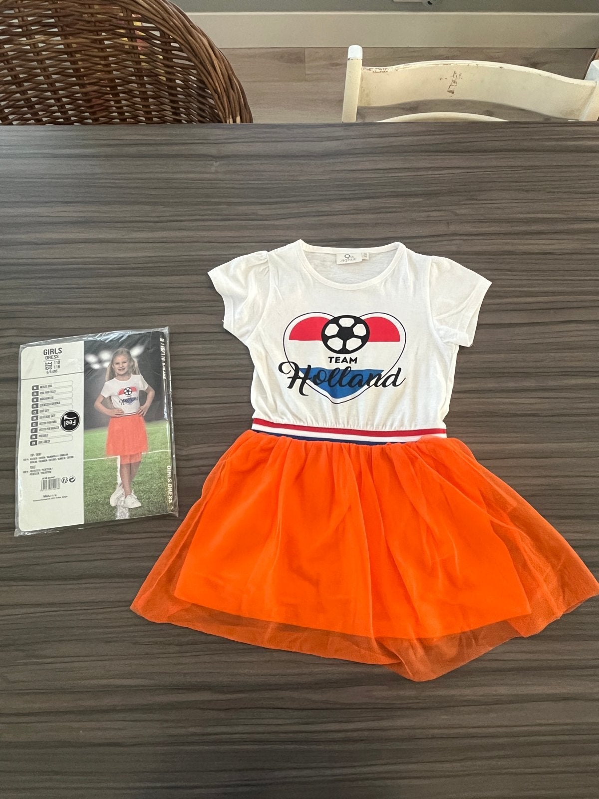 Oranje WK Voetbal Jurkje "Team Holland" Maat 110/116, Ophalen of Verzenden, Zo goed als nieuw, Meisje, Jurk of Rok