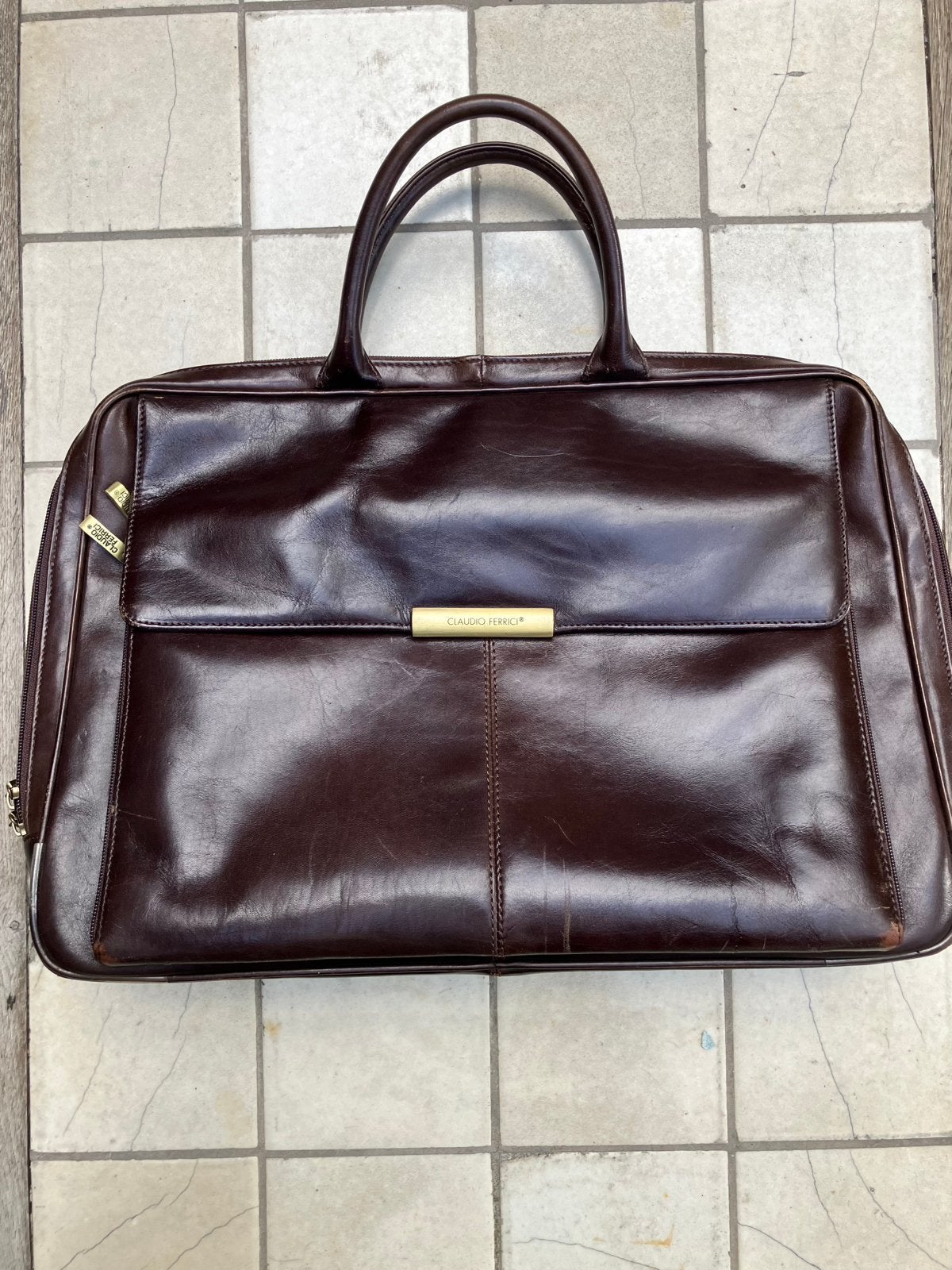 Prachtige vintage leren akte/laptoptas van Claudio Ferrici., Ophalen of Verzenden, Gebruikt, Bruin, Overige typen