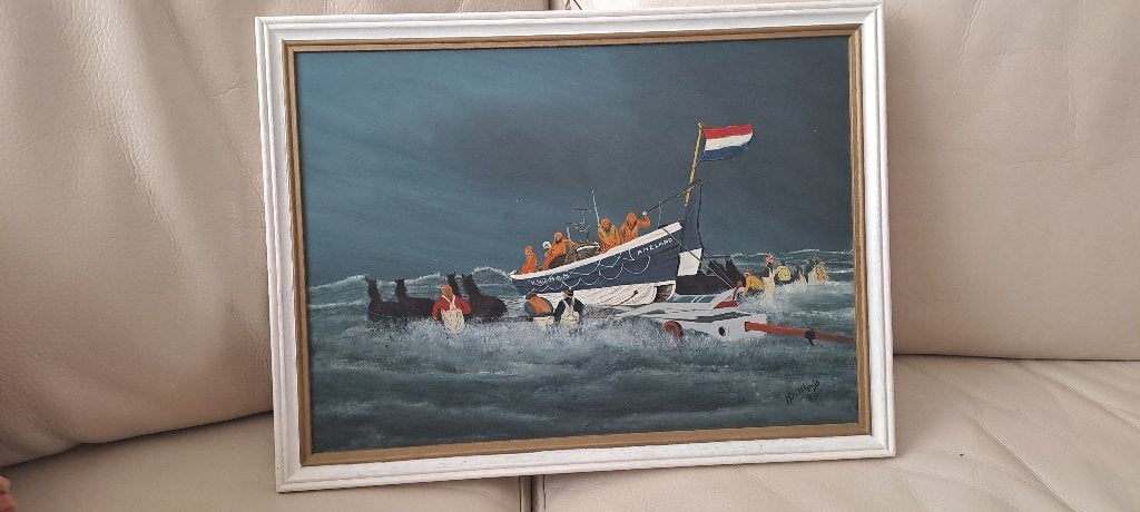 Schilderij reddindsboot Ameland , door Bulthuis 1989, Ophalen of Verzenden, Ingelijst, Maritiem / water