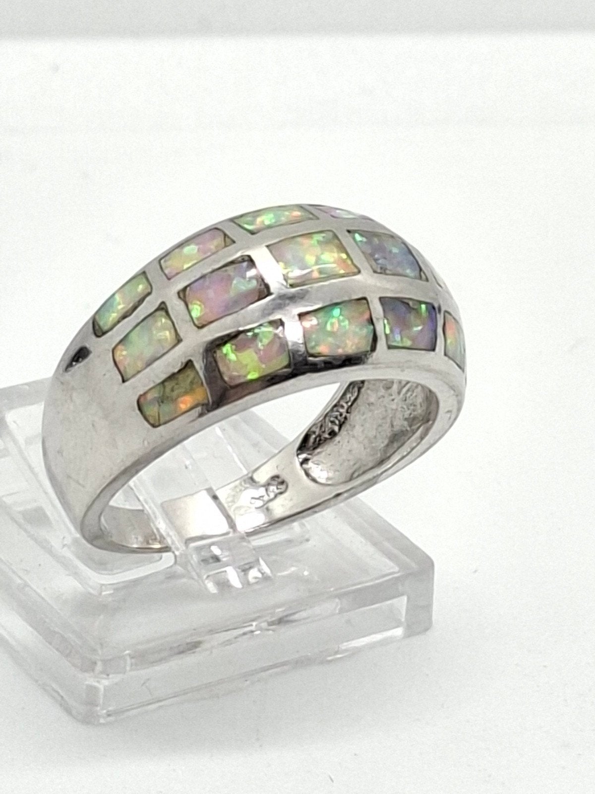 Zilveren ring met opaal stenen - Maat 56 (925), Sieraden, Tassen en Uiterlijk, 20 of groter, Ophalen of Verzenden, Met edelsteen