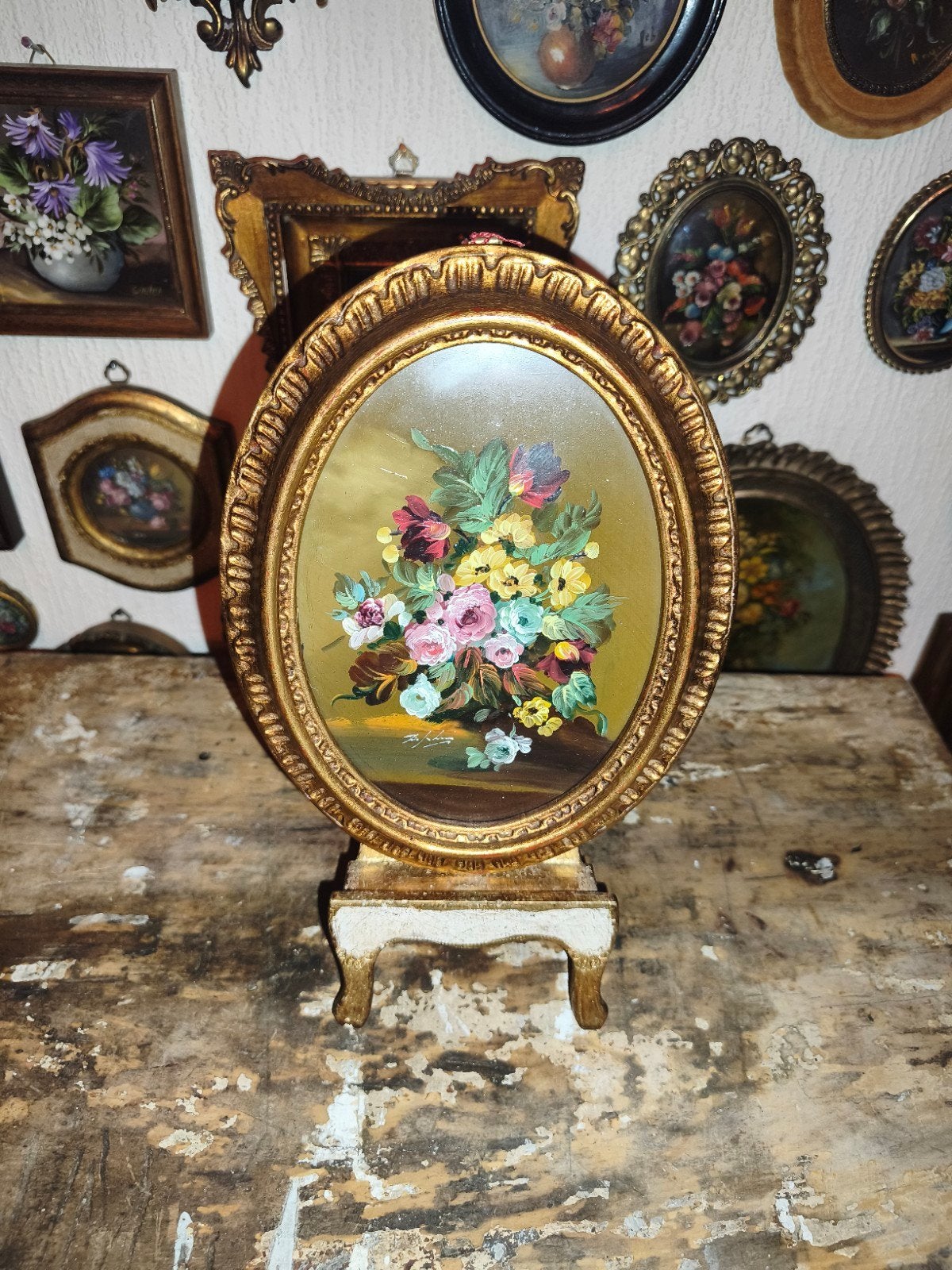 Olieverf schilderijtje olieverfschilderijtje bloemen W6, Ophalen of Verzenden