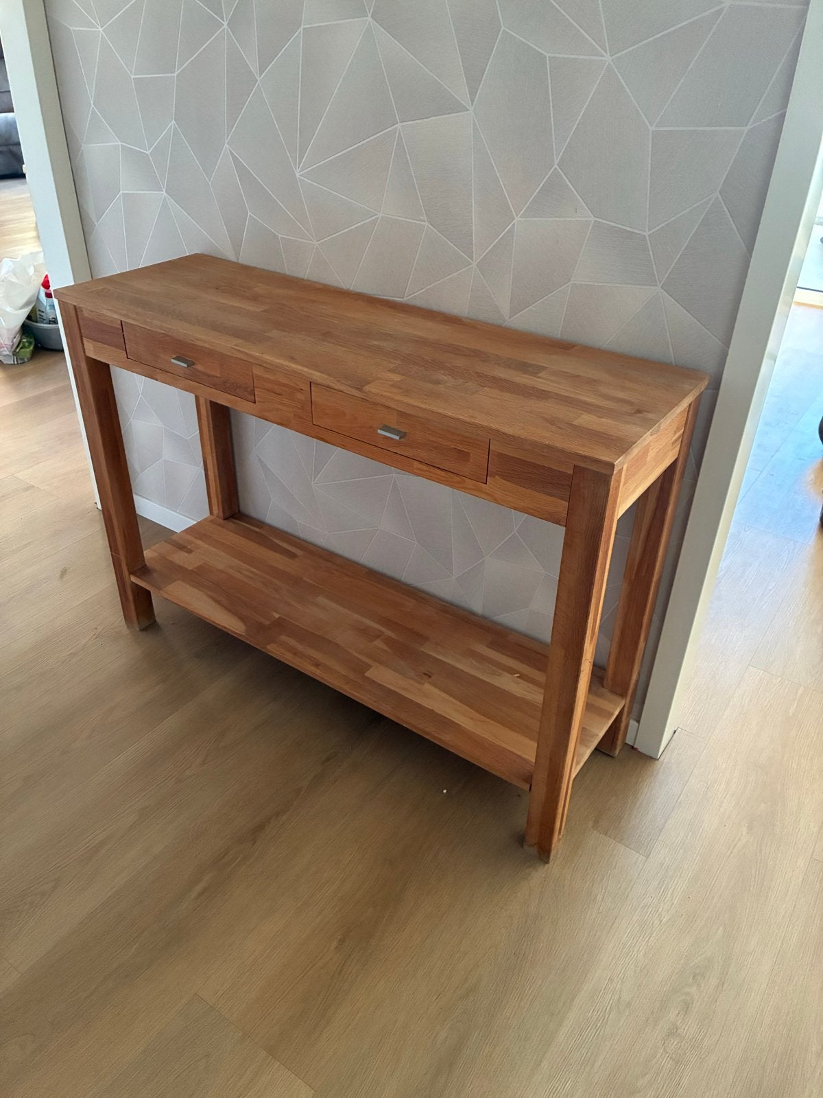Massief houten dressoir met lades en plank - 110x35x77 cm, Ophalen, Gebruikt, 100 tot 150 cm, Met lade(s)