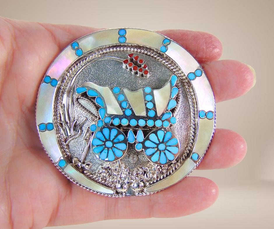 Grote ZELDZAME Zuni V. Dishta zilver turquoise bolo hanger!, Overige voorstellingen, Verzenden, Zo goed als nieuw, X