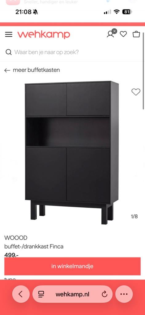 Woood buffet/ drankkast finca, Huis en Inrichting, Kasten | Wandmeubels, Ophalen of Verzenden, Zo goed als nieuw, Minder dan 150 cm