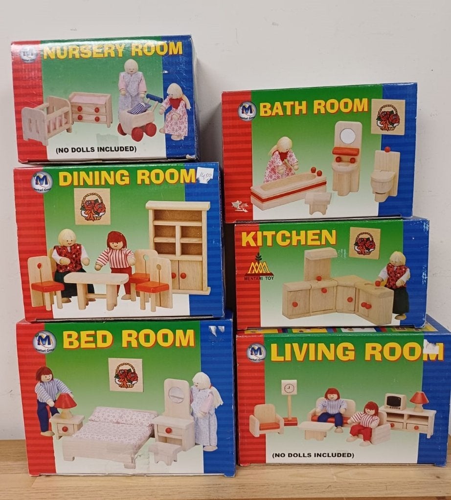 Houten poppenhuis meubels - 6 sets - Mentari Group, Ophalen of Verzenden, Nieuw