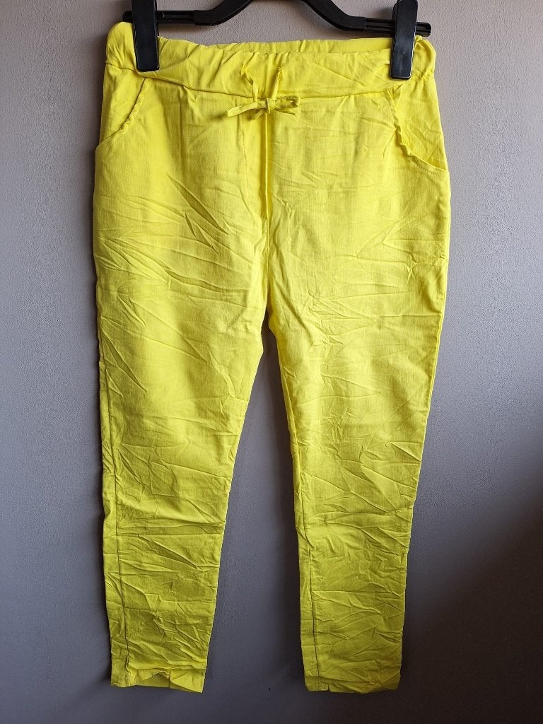 Nieuwe felgele stretch broek/tregging Made in Italy, L/XL, Made in Italy, Geel, Maat 42/44 (L), Nieuw