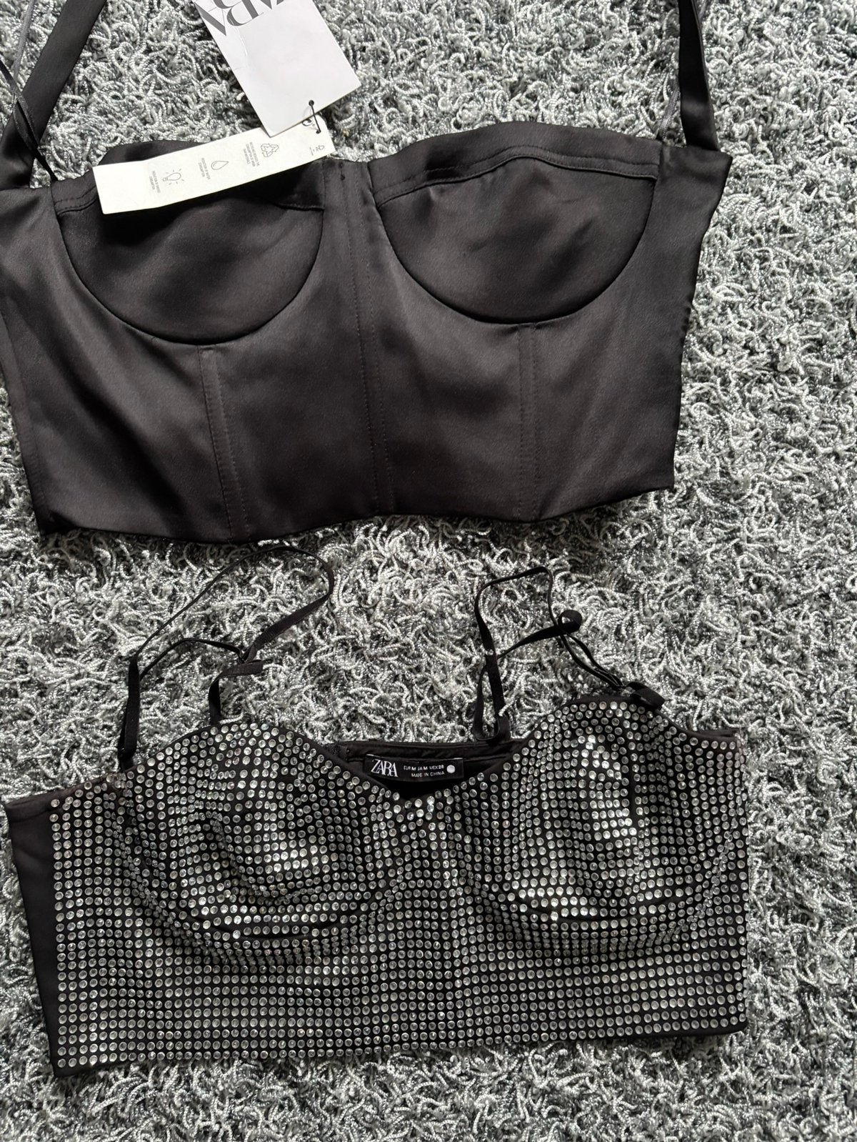 Zara corset top een effe andere vol met steentjes maat m, Maat 38/40 (M), ., Zwart, Nieuw