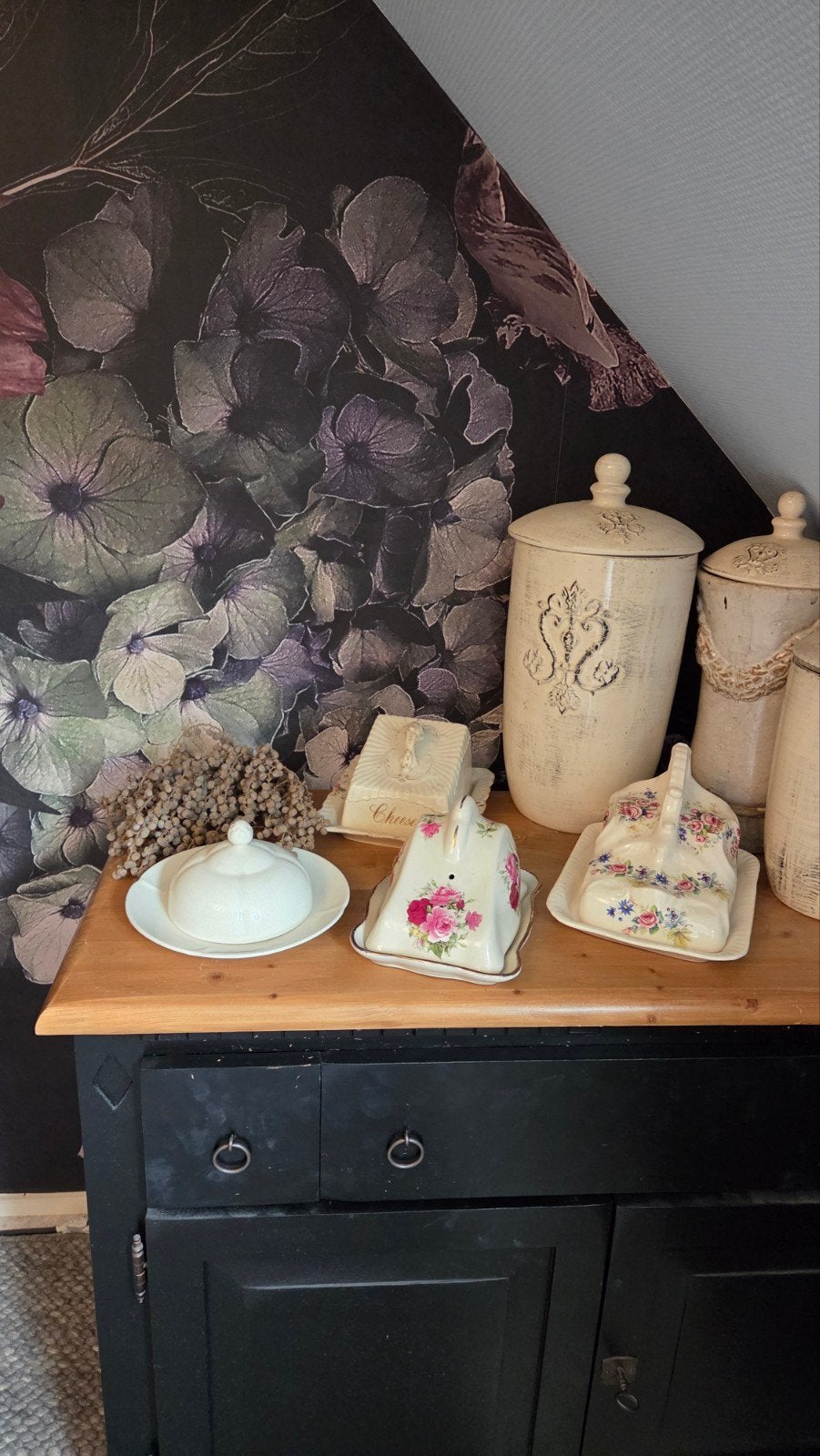 Prachtige brocante porseleinen kaas- en boterstolpen, Ophalen of Verzenden