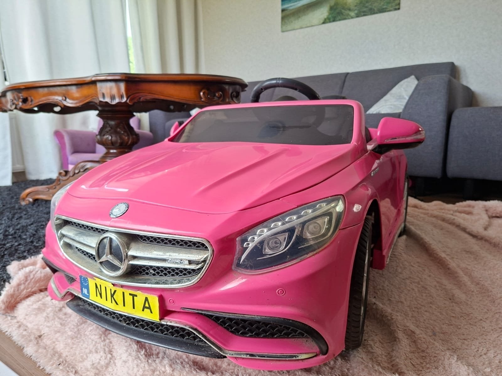 Roze Mercedes-Benz S63 AMG elektrische kinderauto, Gebruikt