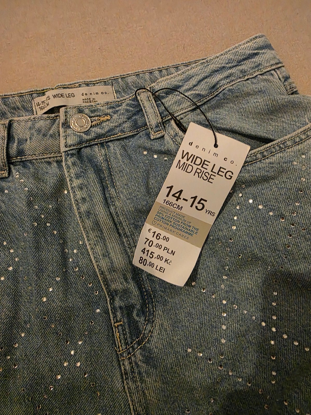 Nieuwe Wide Leg Mid Rise Jeans met Strass (14-15 jaar), Kinderen en Baby's, Kinderkleding | Maat 170, Ophalen of Verzenden, Nieuw