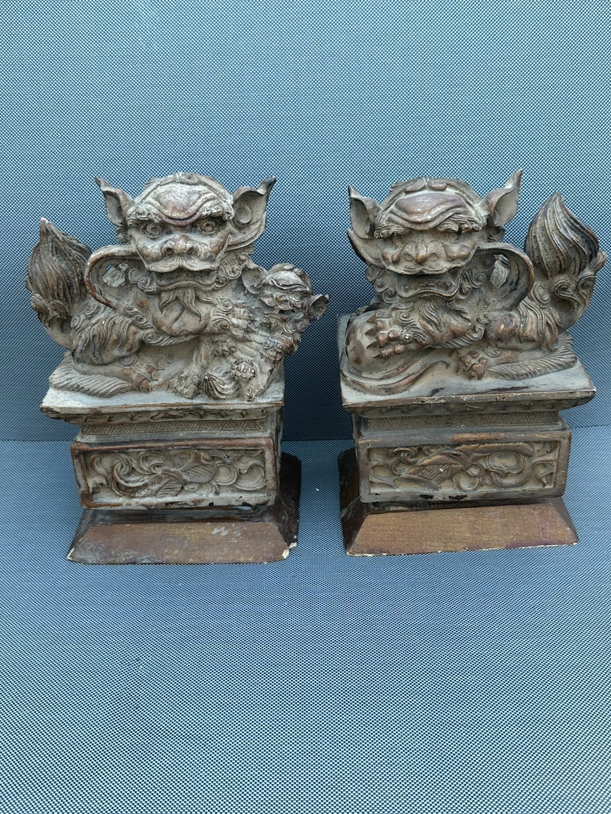 19e-eeuwse Chinese tempelleeuwen, Antiek en Kunst, Houtsnijwerk, Ophalen of Verzenden, Handgemaakt, Hout