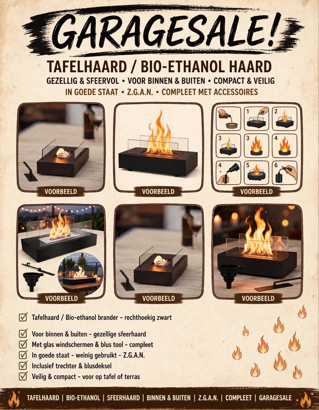 Tafelhaard / Bio-ethanol haard - Binnen & Buiten, Ophalen, Nieuw, Vrijstaande haard, Gelhaard