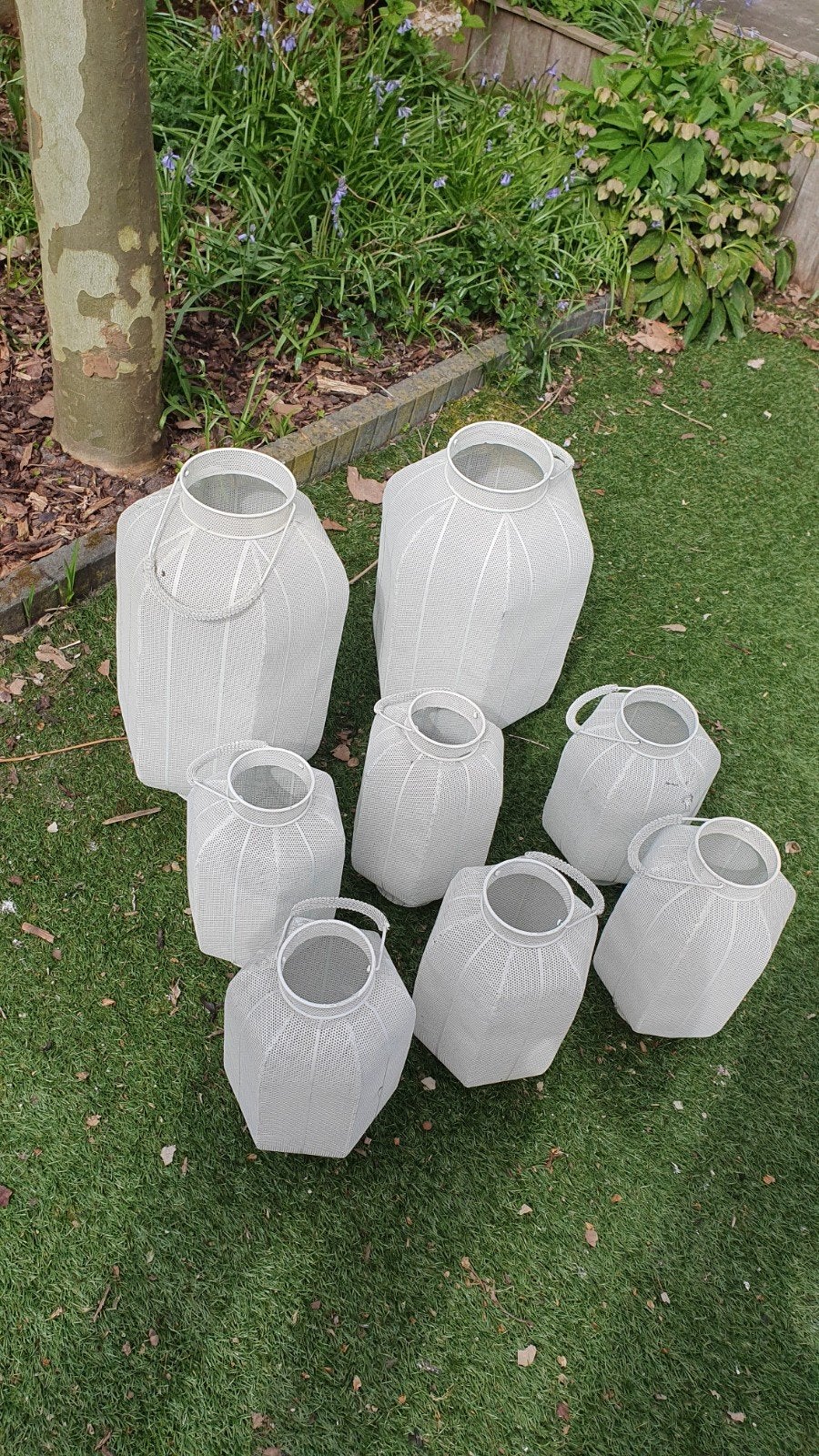8x Windlicht Kandelaar Houder - Wit Metaal, Diverse Maten, Ophalen, Gebruikt, Geboorte of Huwelijk