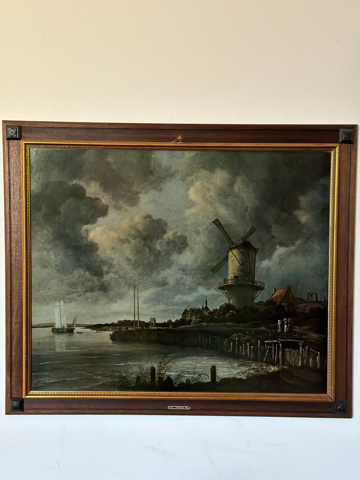 Klassiek Hollands Landschap met Molen - J.V. Ruysdael, Paneel, Overige technieken, Ophalen of Verzenden, Landschap