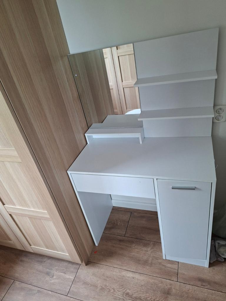 Witte kaptafel met spiegel en opbergruimte, Ophalen, Gebruikt, 100 tot 150 cm, 50 tot 100 cm
