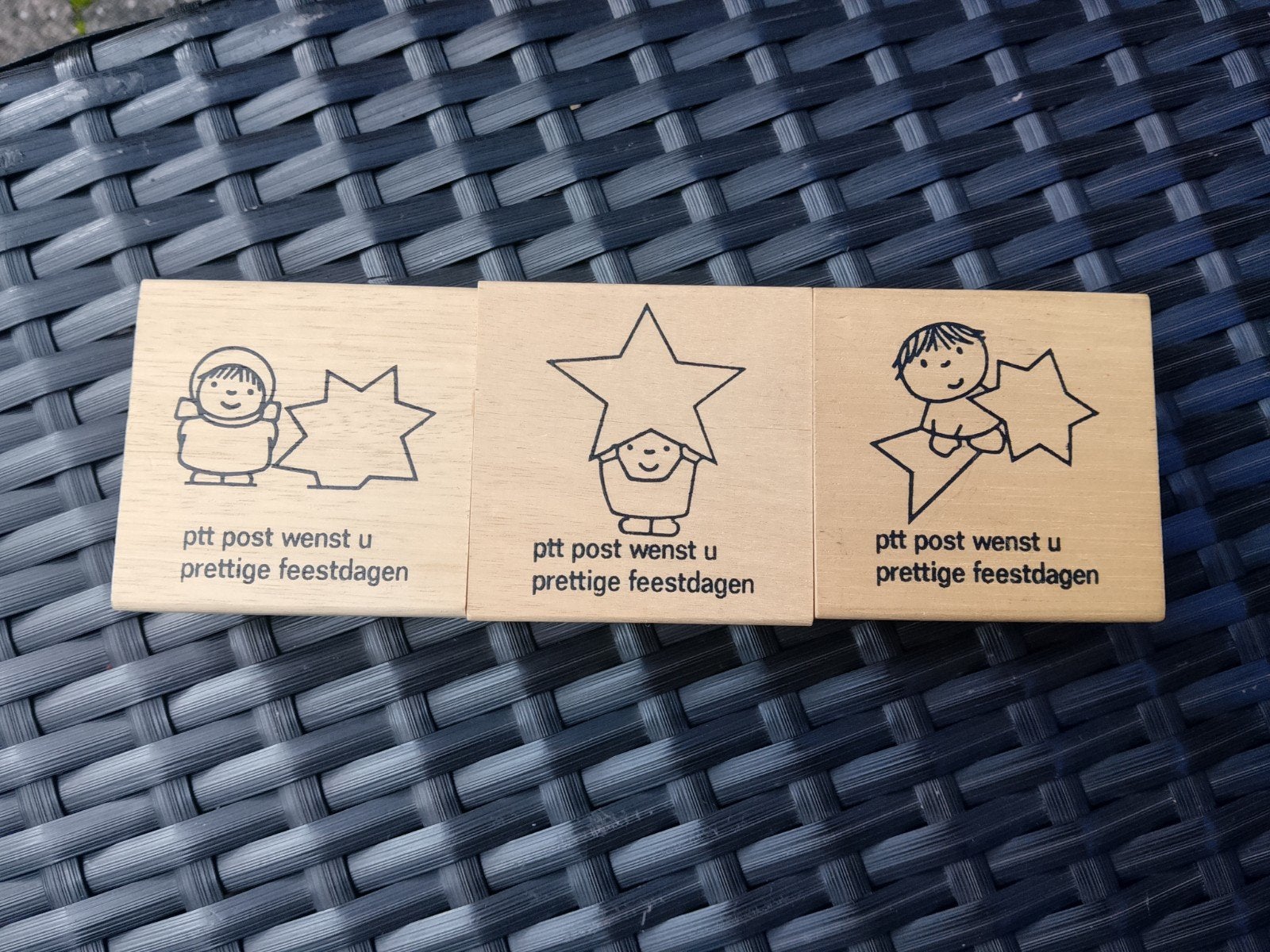 Vintage PTT Post Kerststempels - Set van 3 - Dick Bruna, Ophalen of Verzenden, Nieuw, Houten stempel