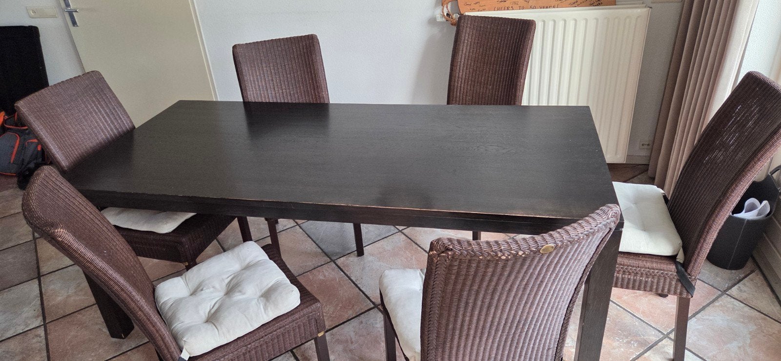 Eetkamertafel 200x90 cm - Donkerbruin, Ophalen, Gebruikt, 50 tot 100 cm, Vijf personen of meer