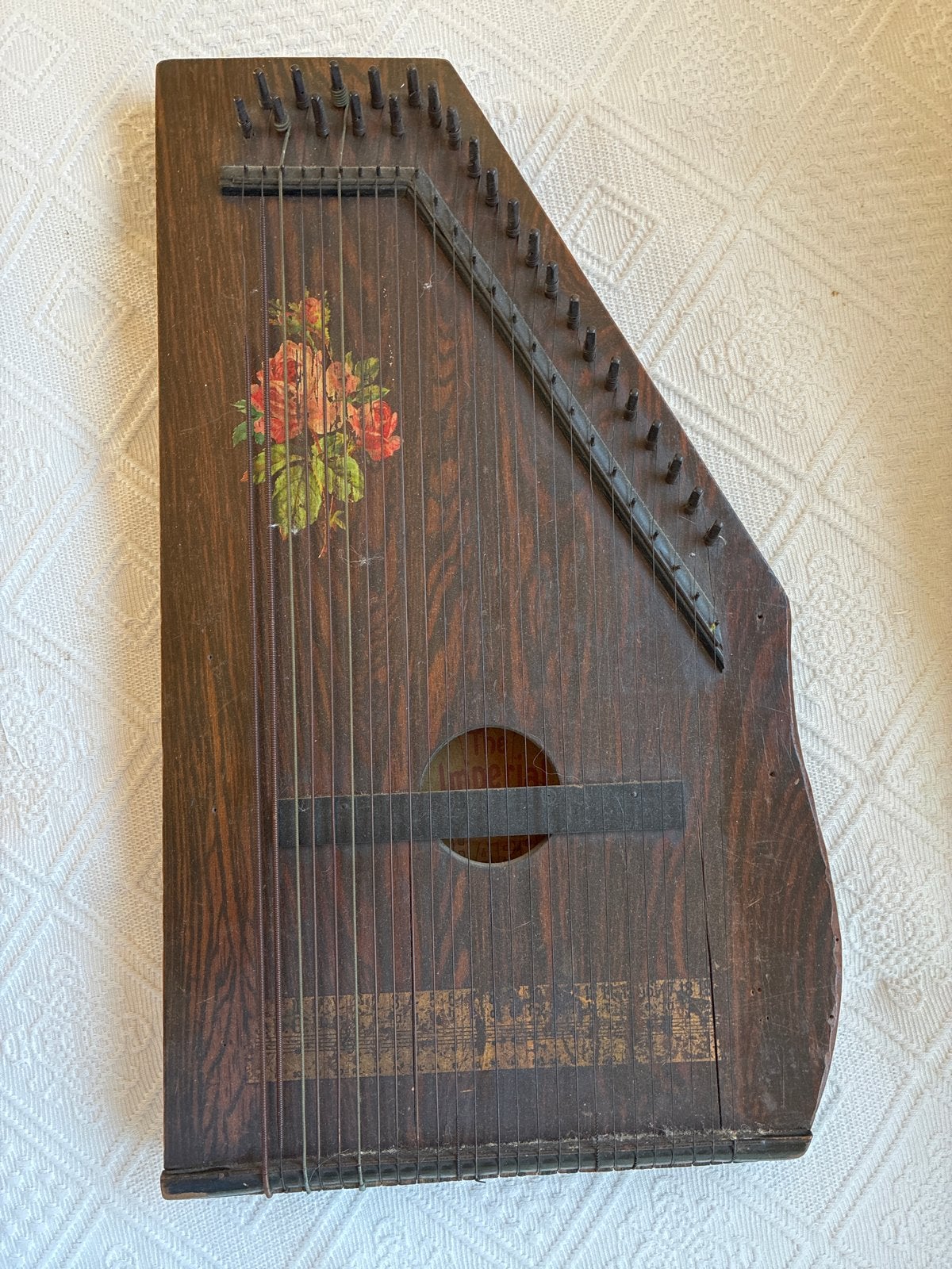 Vintage Citer/Autoharp met bloemendecoratie - 50x30 cm, Ophalen