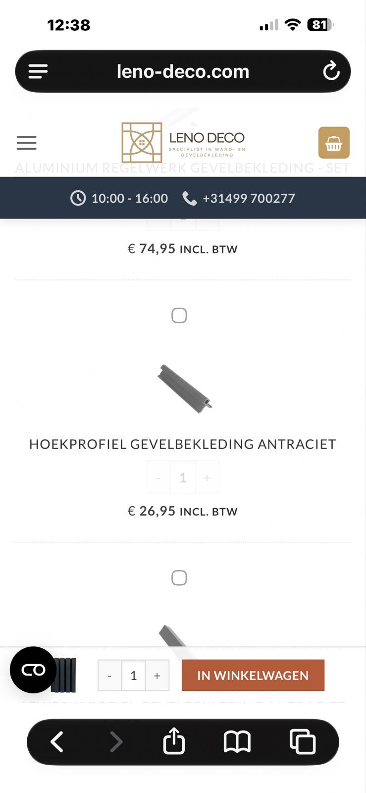 Hoekprofiel Gevelbekleding Antraciet, Ophalen, Zwart, Overige typen, Nieuw