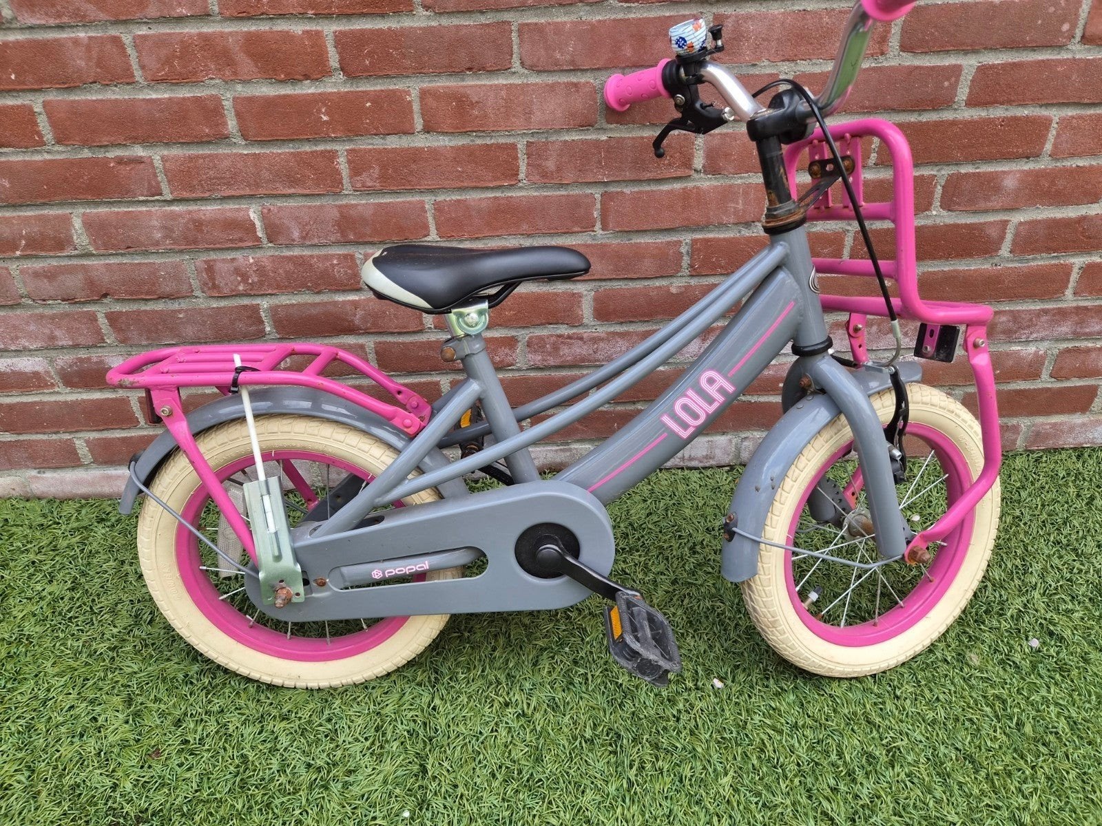 Meisjesfiets 14 inch - Lola Popal - Grijs/Roze, Ophalen of Verzenden, Gebruikt, Minder dan 16 inch, Popal