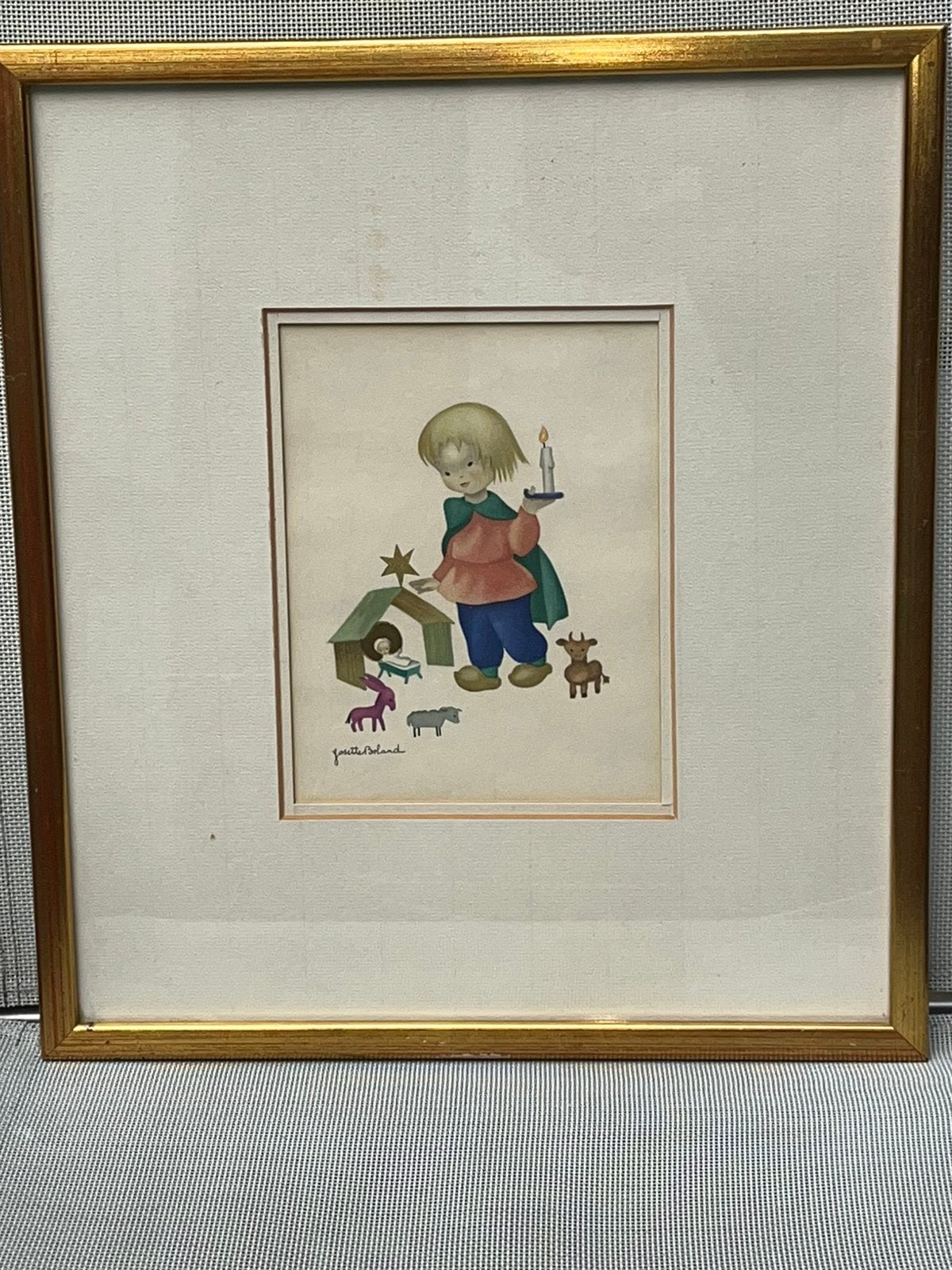 Josette BOLAND originele oude zeefdruk litho prent, KERSTMIS, Ophalen of Verzenden