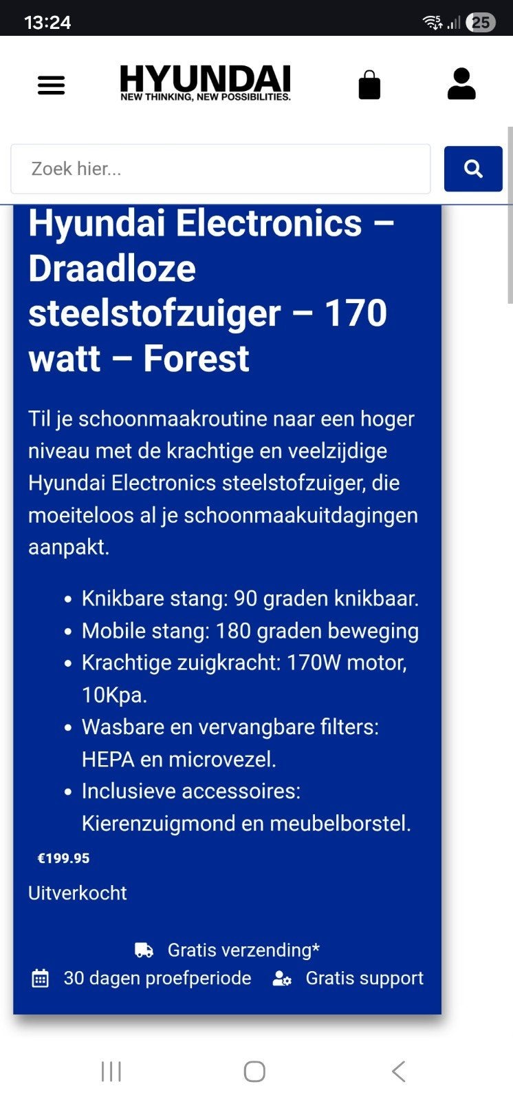 Hyundai Steelstofzuiger Forest met lader en accessoires, Overige merken, Gebruikt, Draadloos, Ophalen of Verzenden