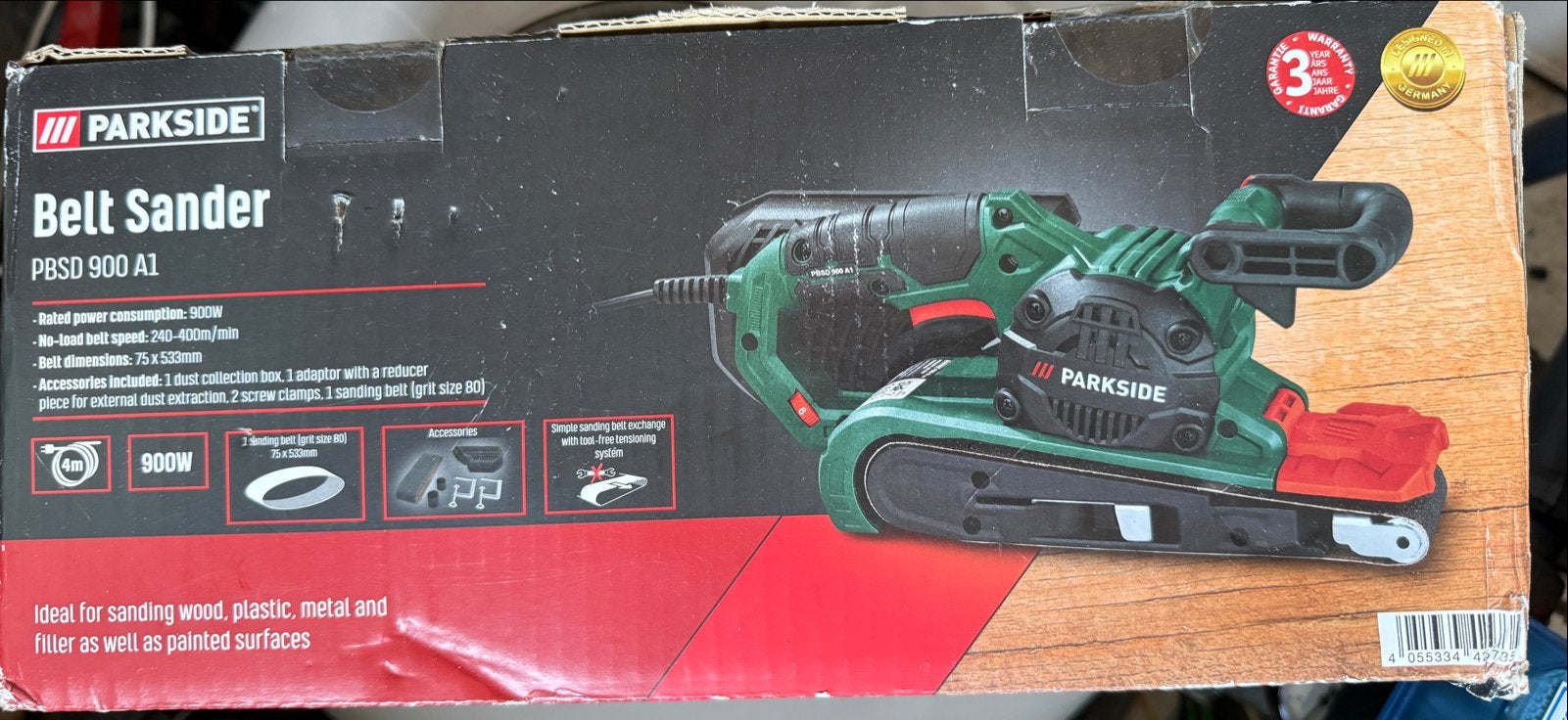 Parkside Bandschuurmachine PBSD 900 A1 met schuurpapier, Verzenden, Nieuw, 600 tot 1200 watt, Bandschuurmachine