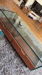 Massief glazen tafel tv- meubel ophalen meerdere niveau’s, Ophalen, Gebruikt, 100 tot 150 cm, Ducoso