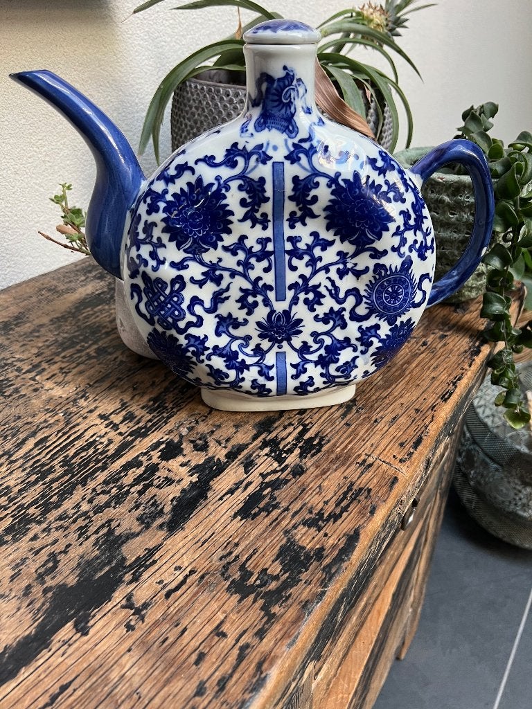 Chinese theepot blauw wit van kleur porselein Chinees, Huis en Inrichting, Keuken | Servies, Overige merken, Overige typen, Ophalen of Verzenden