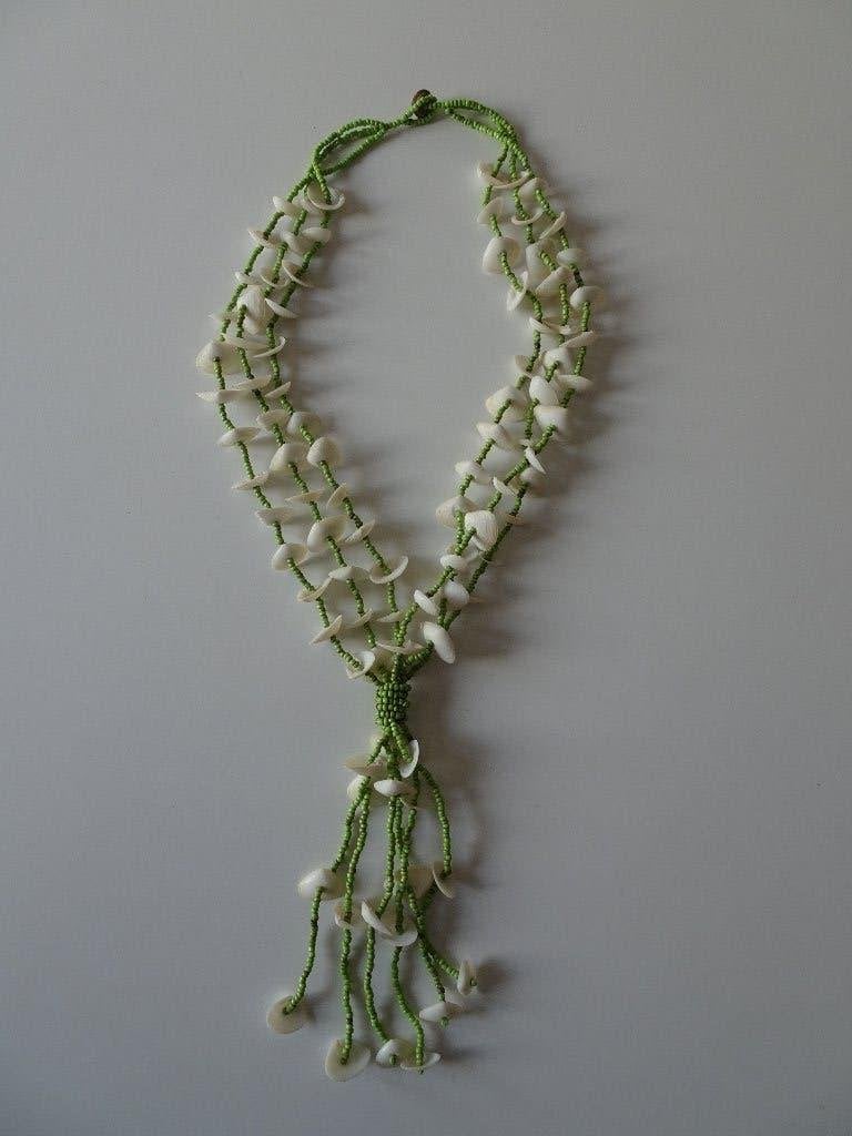 Ibiza Shell ketting echte schelp schelpen kralen wit groen, Ophalen of Verzenden, Nieuw, Groen, Overige materialen