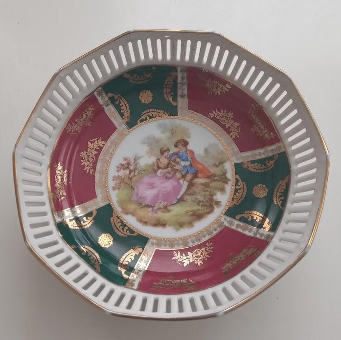 Oude schaal met romantische afbeelding, jaren 50/60, Verzenden
