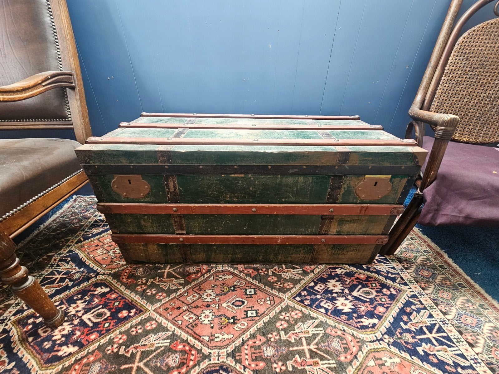 Vintage hut/ reiskoffer blik en hout, Ophalen, 50 tot 100 cm, Minder dan 50 cm