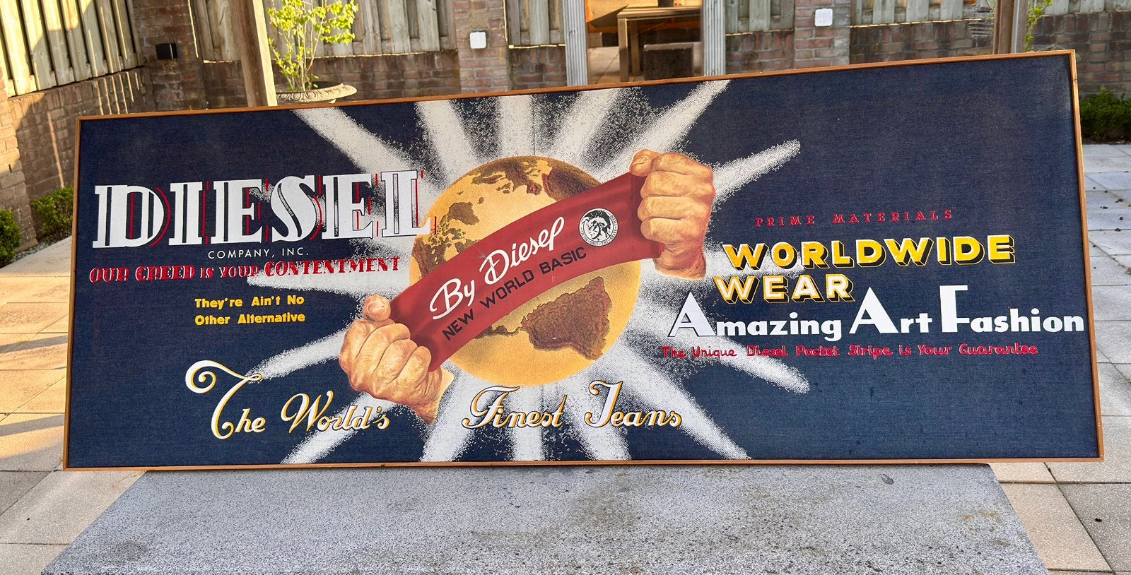 Retro Diesel Denim Reclamebord uit 1990., Verzamelen, Merken en Reclamevoorwerpen, Ophalen, Reclamebord