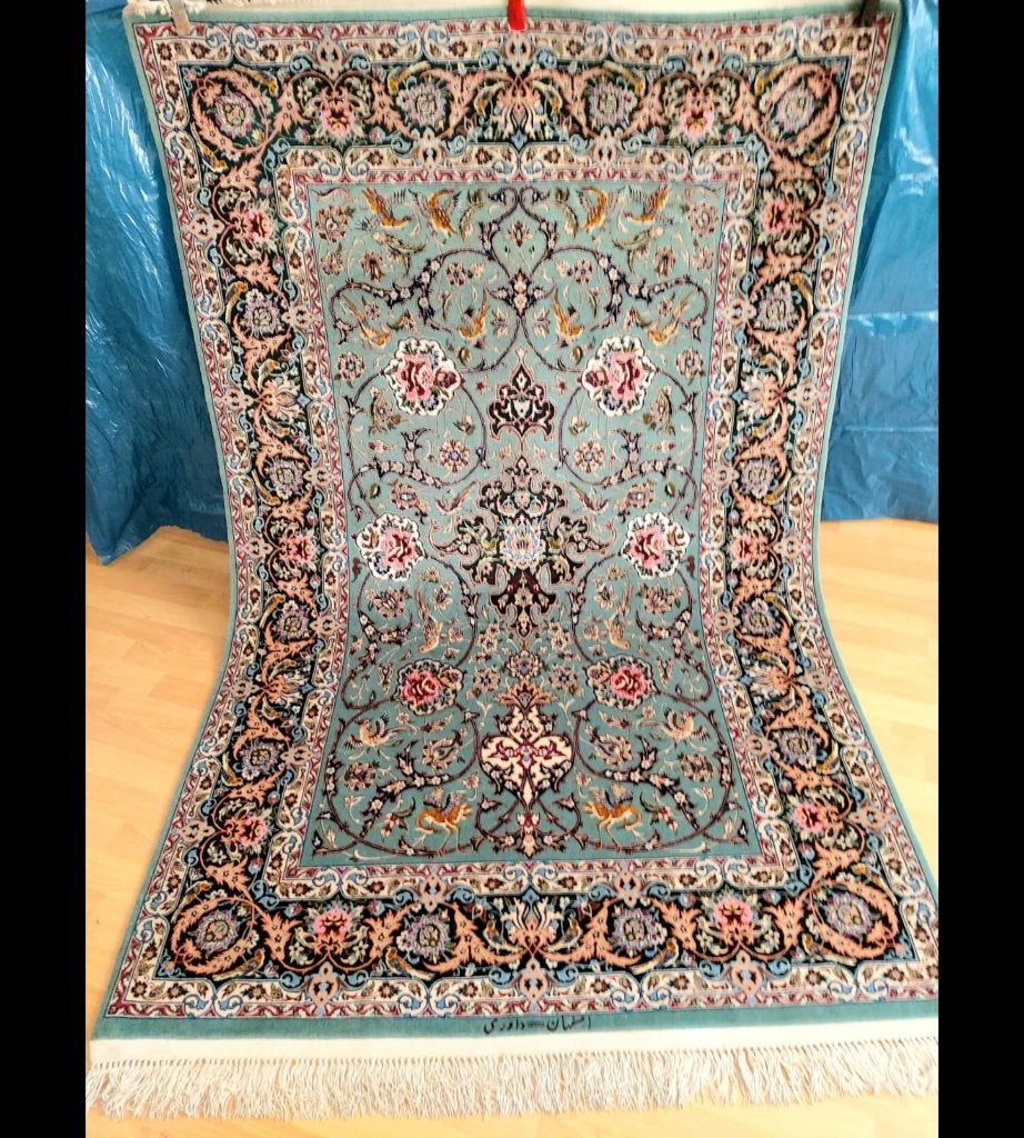 Zijde en kork wol perzische tapijt Isfahan! (Iran), Ophalen of Verzenden, Rood, Rechthoekig, 200 cm of meer
