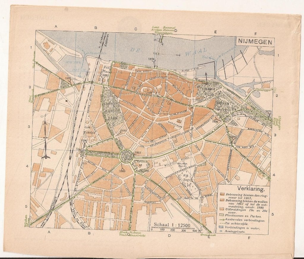 Nijmegen. Plattegrond / kaartje ANWB Nijmegen ca. 1925
