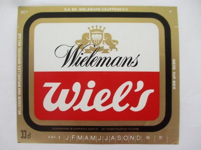 bieretiket Belgie 5-4 (8D) wielemans ceuppens, Verzamelen, Biermerken, Ophalen of Verzenden, Gebruikt, Overige typen, Overige merken