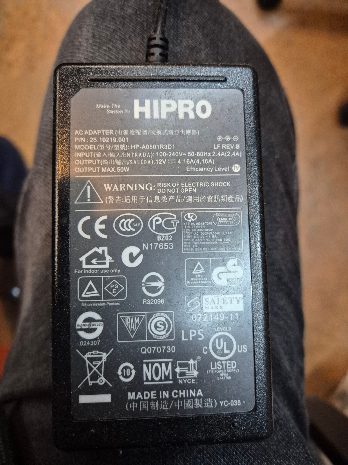 HIPRO AC Adapter HP-A0501R3D1 - 12V 4.16A (50W), Ophalen of Verzenden, Gebruikt