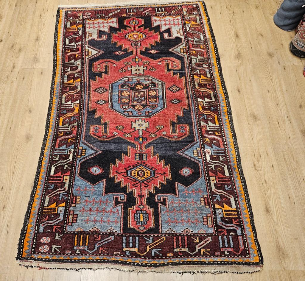 Vintage handgeknoopt perzisch tapijt hamadan 206x128, Info@SlatsAntiek.nl, Tweedehands, 100 tot 150 cm, Perzisch
